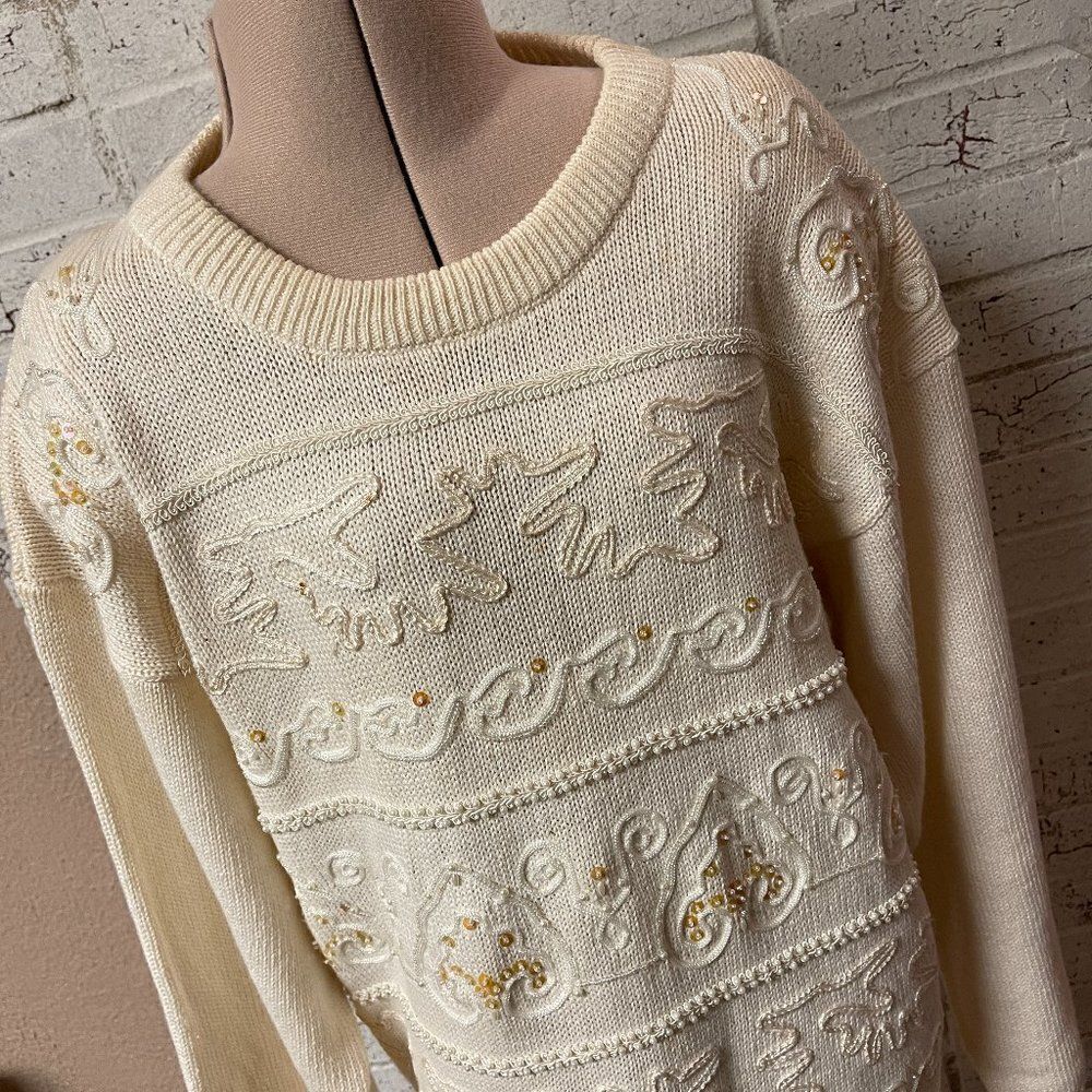 Vintage Victoria Harbour Sequined Embroidered Sweater Medium